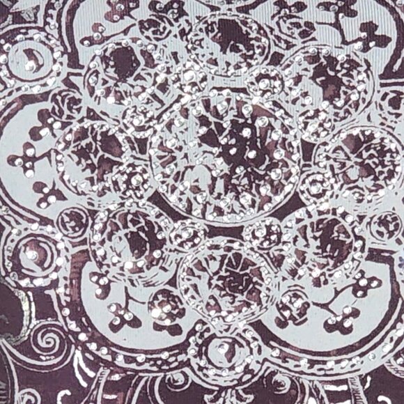 Zenergy Mauve Silver Foil Rhinestone Beaded 3/4 Sleeve Cotton Top Chico 3 US XL - Picture 3 of 16